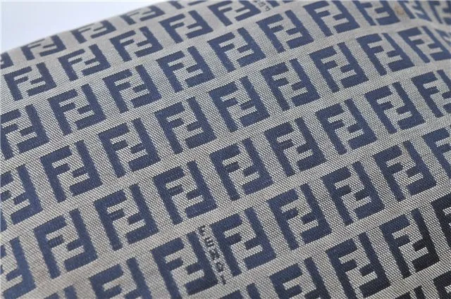 Auth FENDI Zucchino Mamma Baguette Shoulder Bag Canvas Leather Navy Blue H5163