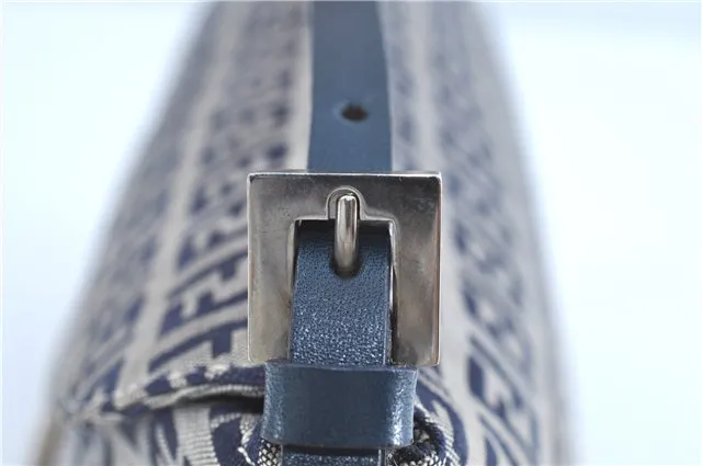 Auth FENDI Zucchino Mamma Baguette Shoulder Bag Canvas Leather Navy Blue H9049