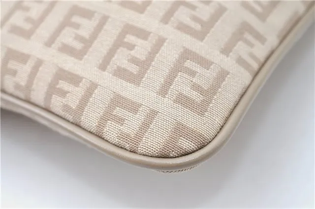 Auth FENDI Zucchino Shoulder Cross Body Bag Purse Canvas Leather Beige J1362