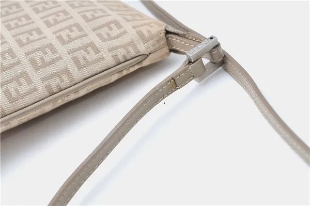 Auth FENDI Zucchino Shoulder Cross Body Bag Purse Canvas Leather Beige J1362