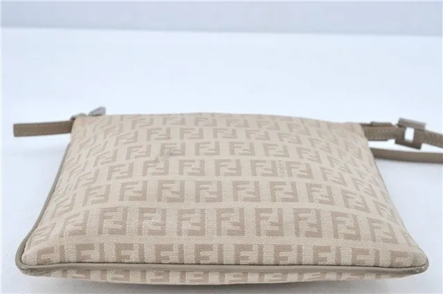 Auth FENDI Zucchino Shoulder Cross Body Bag Purse Canvas Leather Beige J1886