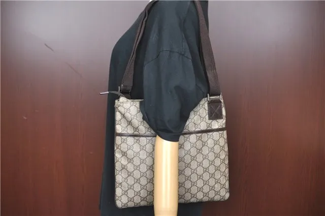 Auth GUCCI GG Supreme Shoulder Cross Body Bag PVC Leather 141626 Brown J4874