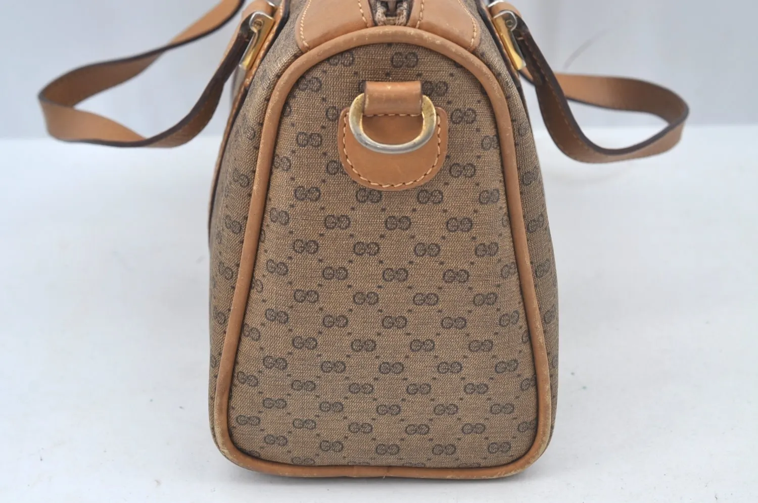 Auth GUCCI Micro GG PVC Leather 2Way Shoulder Cross Body Hand Bag Brown L0632
