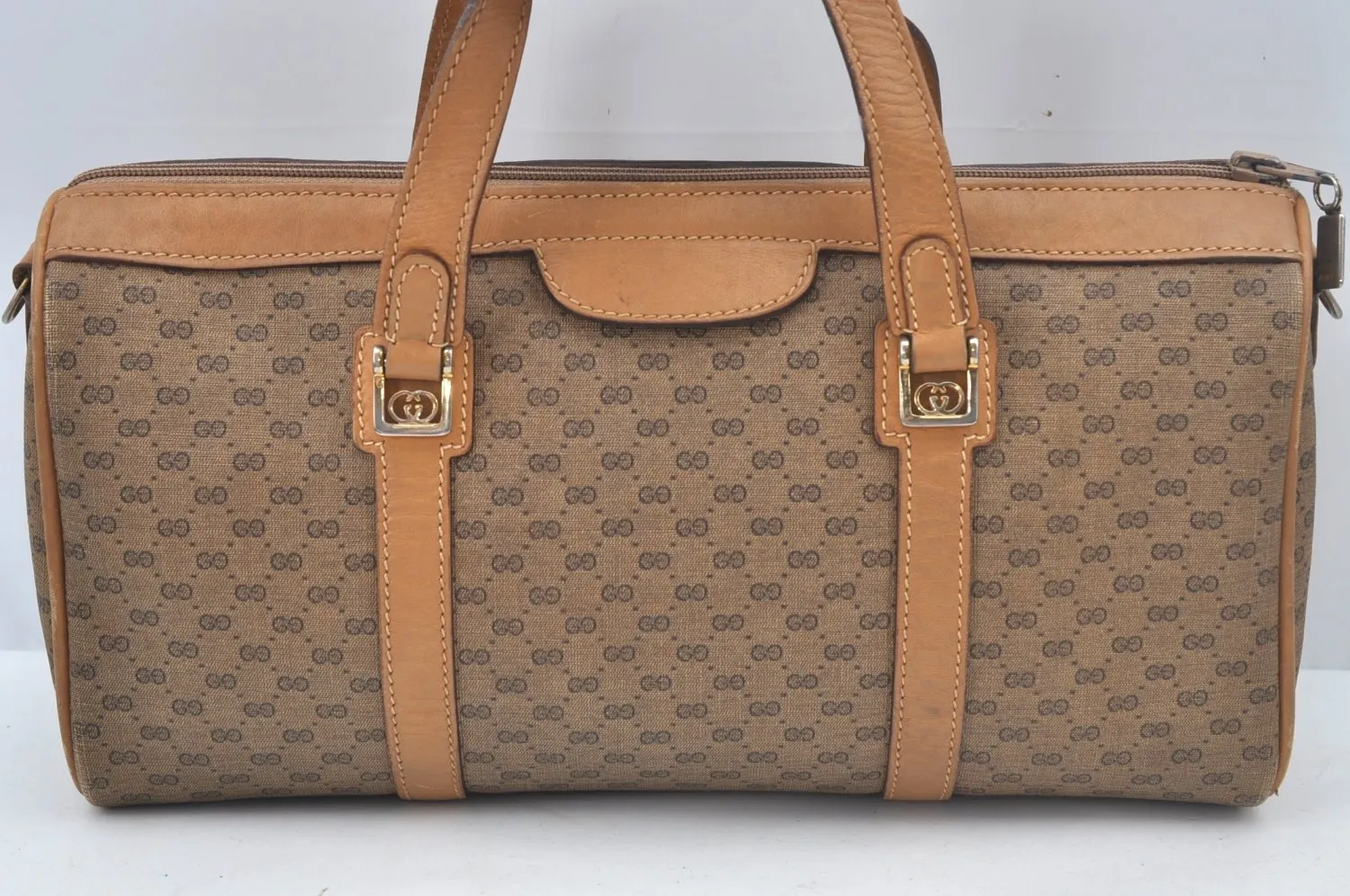 Auth GUCCI Micro GG PVC Leather 2Way Shoulder Cross Body Hand Bag Brown L0632