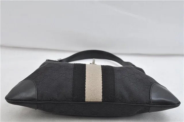 Auth GUCCI Sherry Line Kandinsky Shoulder Hand Bag GG Canvas Leather Black 1487D