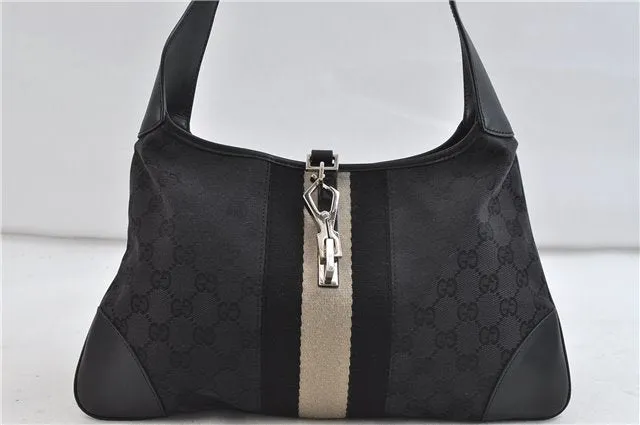 Auth GUCCI Sherry Line Kandinsky Shoulder Hand Bag GG Canvas Leather Black 1487D