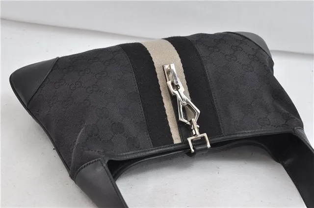 Auth GUCCI Sherry Line Kandinsky Shoulder Hand Bag GG Canvas Leather Black 1487D