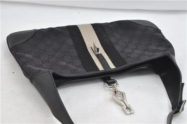 Auth GUCCI Sherry Line Kandinsky Shoulder Hand Bag GG Canvas Leather Black 1487D