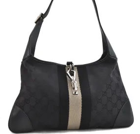 Auth GUCCI Sherry Line Kandinsky Shoulder Hand Bag GG Canvas Leather Black 1487D