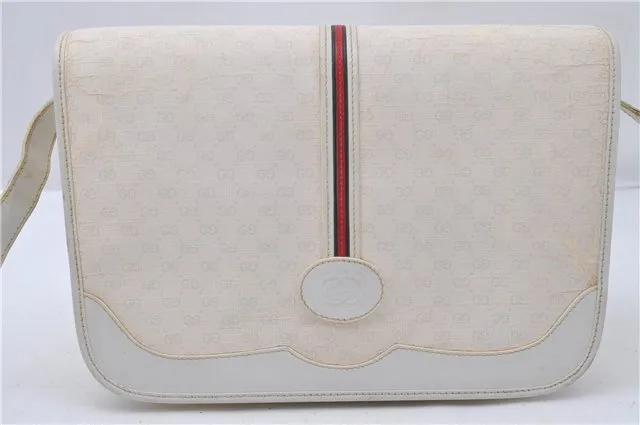 Auth GUCCI Sherry Line Micro GG PVC Leather Shoulder Cross Bag Purse White 5082D