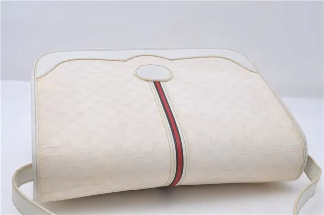 Auth GUCCI Sherry Line Micro GG PVC Leather Shoulder Cross Bag Purse White 5082D