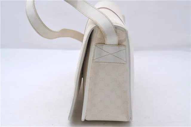 Auth GUCCI Sherry Line Micro GG PVC Leather Shoulder Cross Bag Purse White 5082D