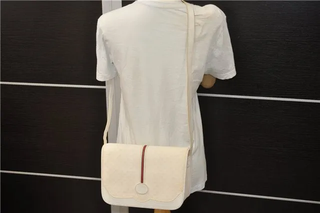 Auth GUCCI Sherry Line Micro GG PVC Leather Shoulder Cross Bag Purse White 5082D