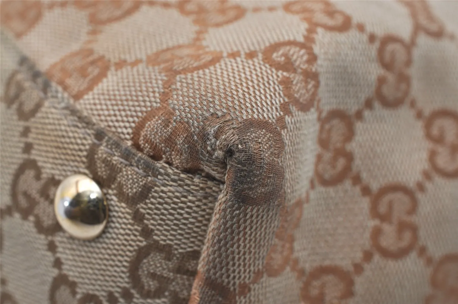 Auth GUCCI Web Sherry Line Horsebit Shoulder Bag GG Canvas Leather Beige 1894I