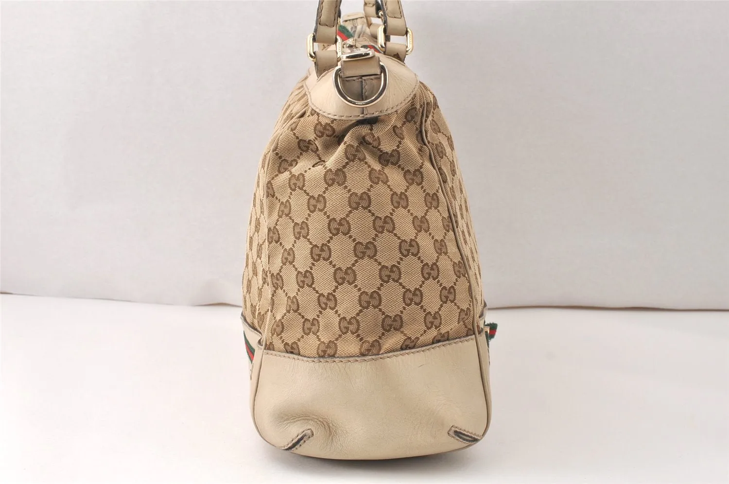Auth GUCCI Web Sherry Line Mayfair 2Way Tote Bag GG Canvas Leather Brown 4595K