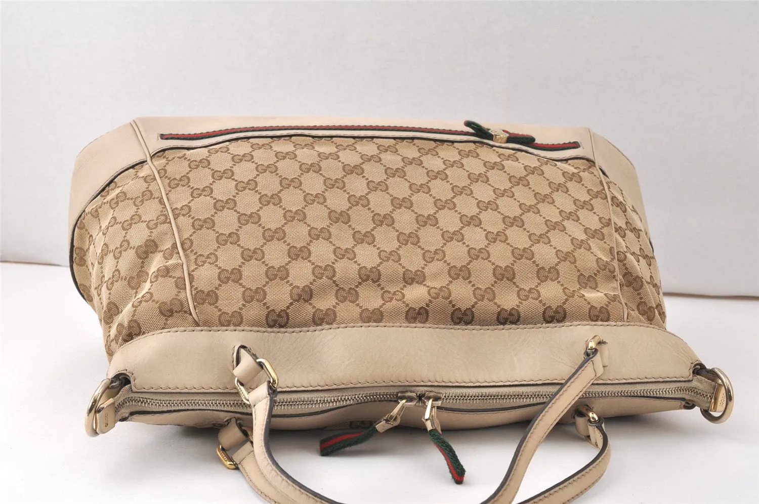 Auth GUCCI Web Sherry Line Mayfair 2Way Tote Bag GG Canvas Leather Brown 4595K