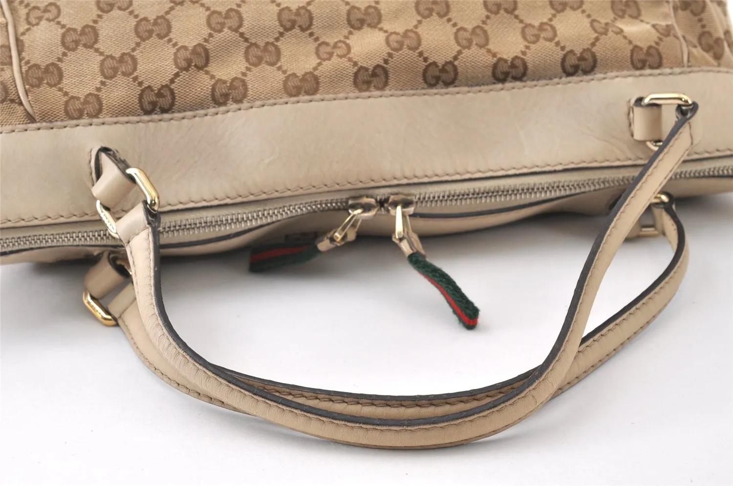 Auth GUCCI Web Sherry Line Mayfair 2Way Tote Bag GG Canvas Leather Brown 4595K
