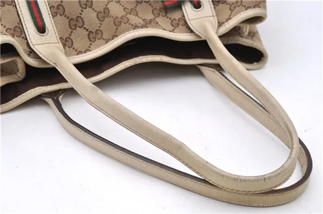 Auth GUCCI Web Sherry Line Princy Ribbon Tote Bag GG Canvas 163805 Brown 4907C