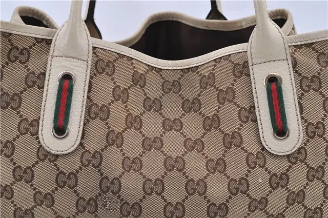 Auth GUCCI Web Sherry Line Princy Ribbon Tote Bag GG Canvas 163805 Brown 4907C