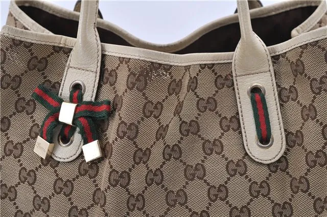 Auth GUCCI Web Sherry Line Princy Ribbon Tote Bag GG Canvas 163805 Brown 4907C