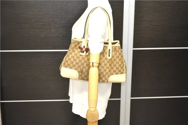 Auth GUCCI Web Sherry Line Princy Ribbon Tote Bag GG Canvas 163805 Brown 4907C