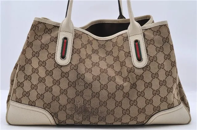Auth GUCCI Web Sherry Line Princy Ribbon Tote Bag GG Canvas 163805 Brown 4907C