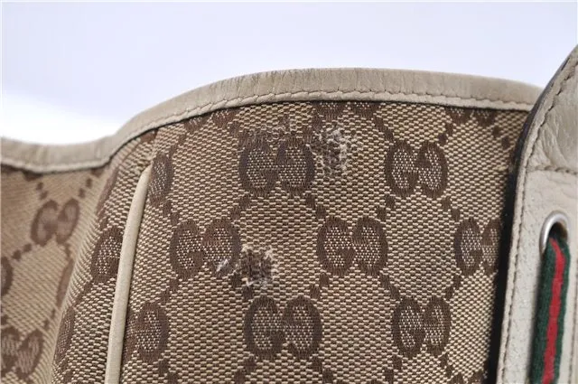 Auth GUCCI Web Sherry Line Princy Ribbon Tote Bag GG Canvas 163805 Brown 4907C