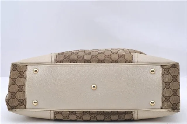 Auth GUCCI Web Sherry Line Princy Ribbon Tote Bag GG Canvas 163805 Brown 4907C