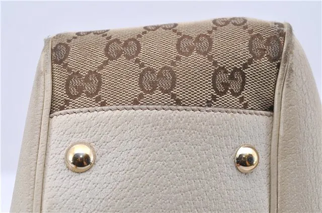Auth GUCCI Web Sherry Line Princy Ribbon Tote Bag GG Canvas 163805 Brown 4907C