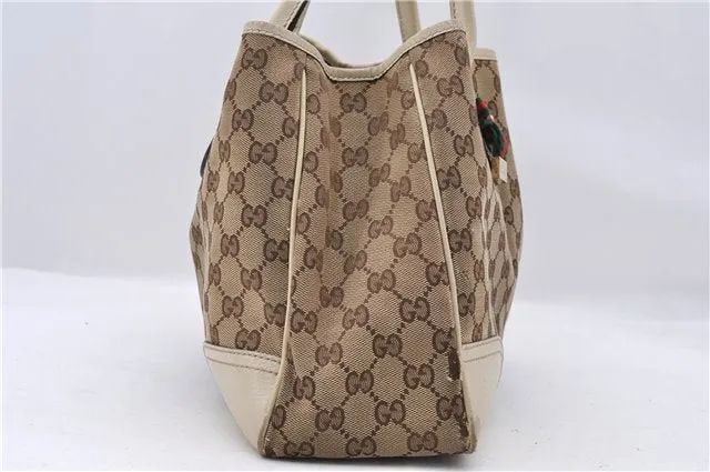 Auth GUCCI Web Sherry Line Princy Ribbon Tote Bag GG Canvas 163805 Brown 4907C
