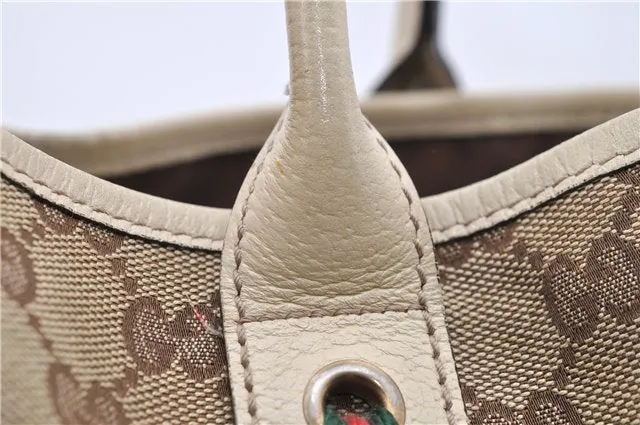 Auth GUCCI Web Sherry Line Princy Ribbon Tote Bag GG Canvas 163805 Brown 4907C