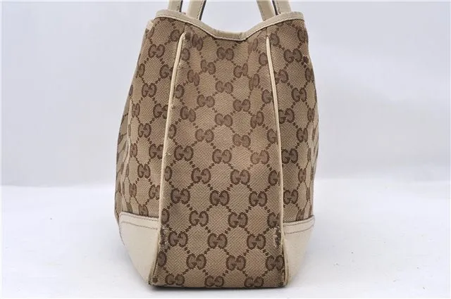 Auth GUCCI Web Sherry Line Princy Ribbon Tote Bag GG Canvas 163805 Brown 4907C