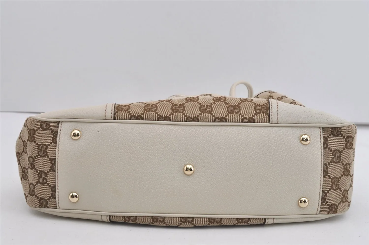 Auth GUCCI Web Sherry Line Princy Tote Bag GG Canvas Leather 163805 Brown 2217I