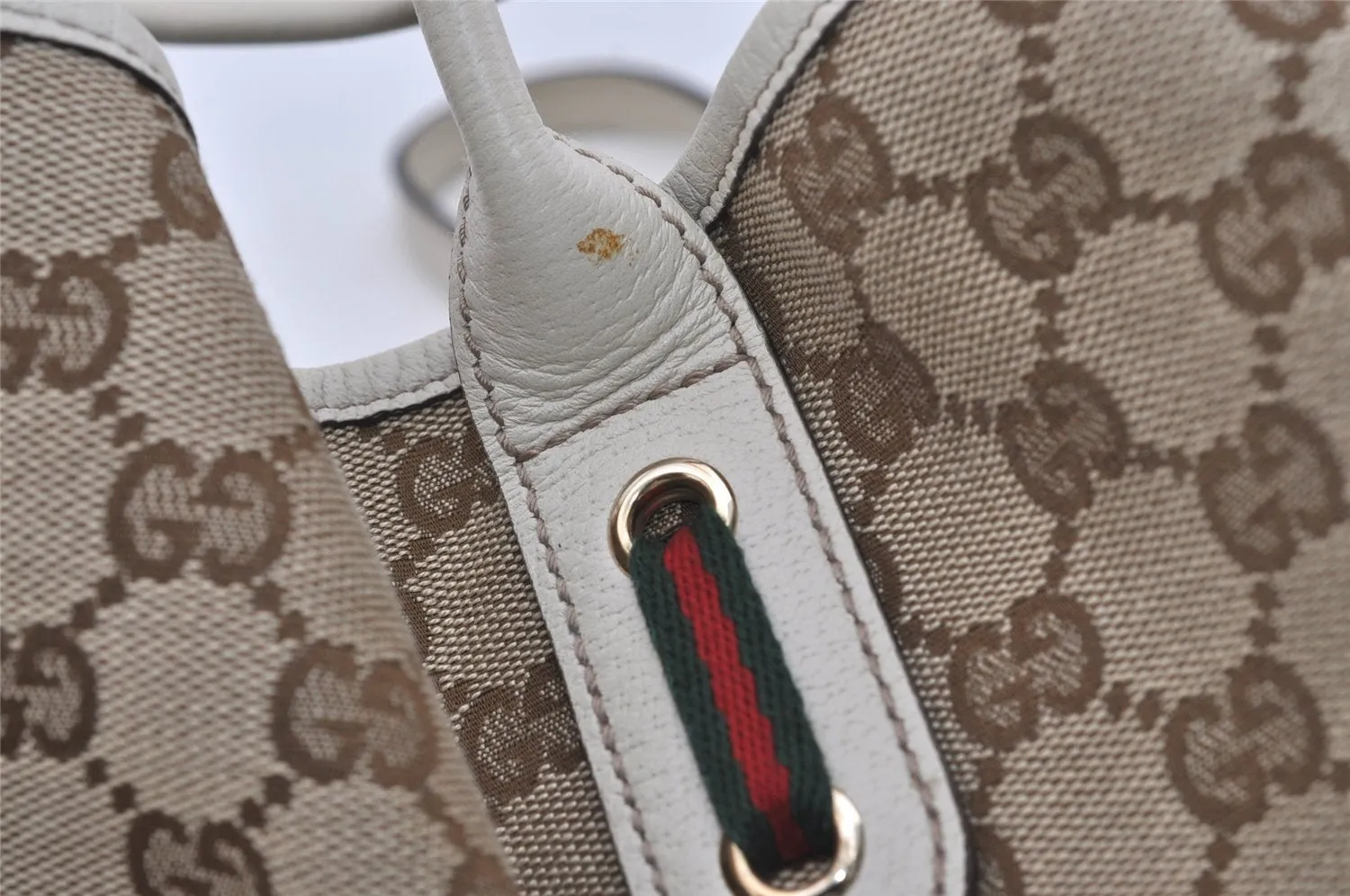 Auth GUCCI Web Sherry Line Princy Tote Bag GG Canvas Leather 163805 Brown 2217I
