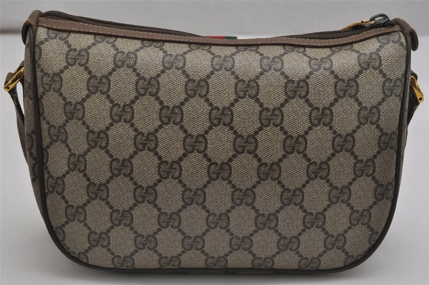 Auth GUCCI Web Sherry Line Shoulder Cross Bag GG PVC Leather Brown Junk 9869J