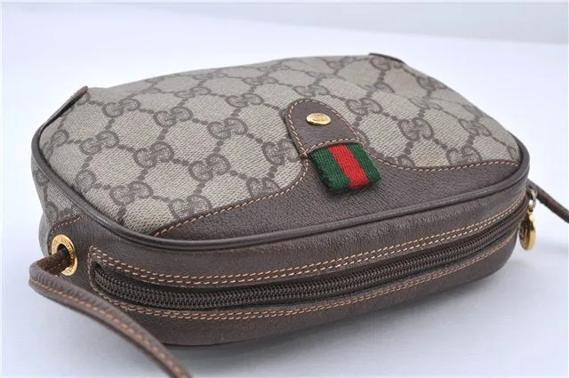 Auth GUCCI Web Sherry Line Shoulder Cross Body Bag GG PVC Leather Brown 0390D