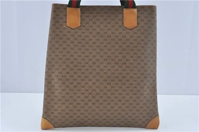 Auth GUCCI Web SherryLine Micro GG PVC Leather Shoulder Tote Bag Brown J2573