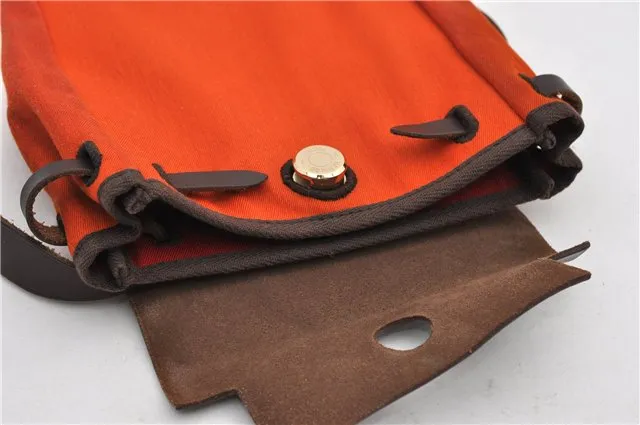 Auth HERMES Her Bag TPM 2 In 1 2Way Shoulder Bag Canvas Leather Orange 0270F