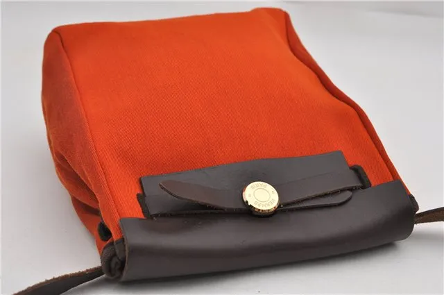 Auth HERMES Her Bag TPM 2 In 1 2Way Shoulder Bag Canvas Leather Orange 0270F