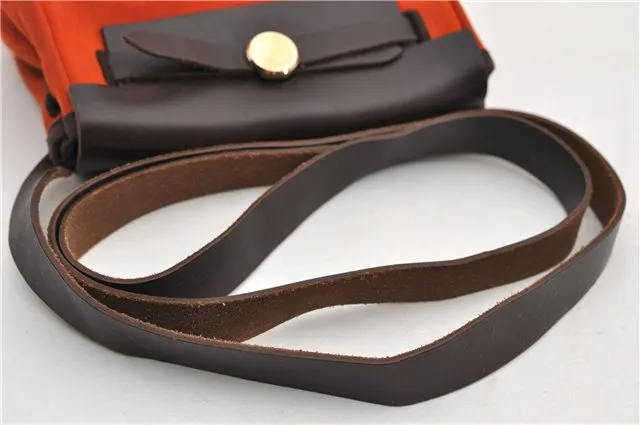 Auth HERMES Her Bag TPM 2 In 1 2Way Shoulder Bag Canvas Leather Orange 0270F