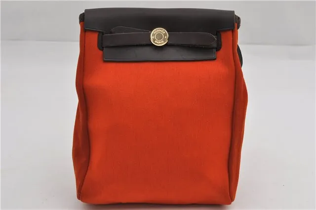 Auth HERMES Her Bag TPM 2 In 1 2Way Shoulder Bag Canvas Leather Orange 0270F