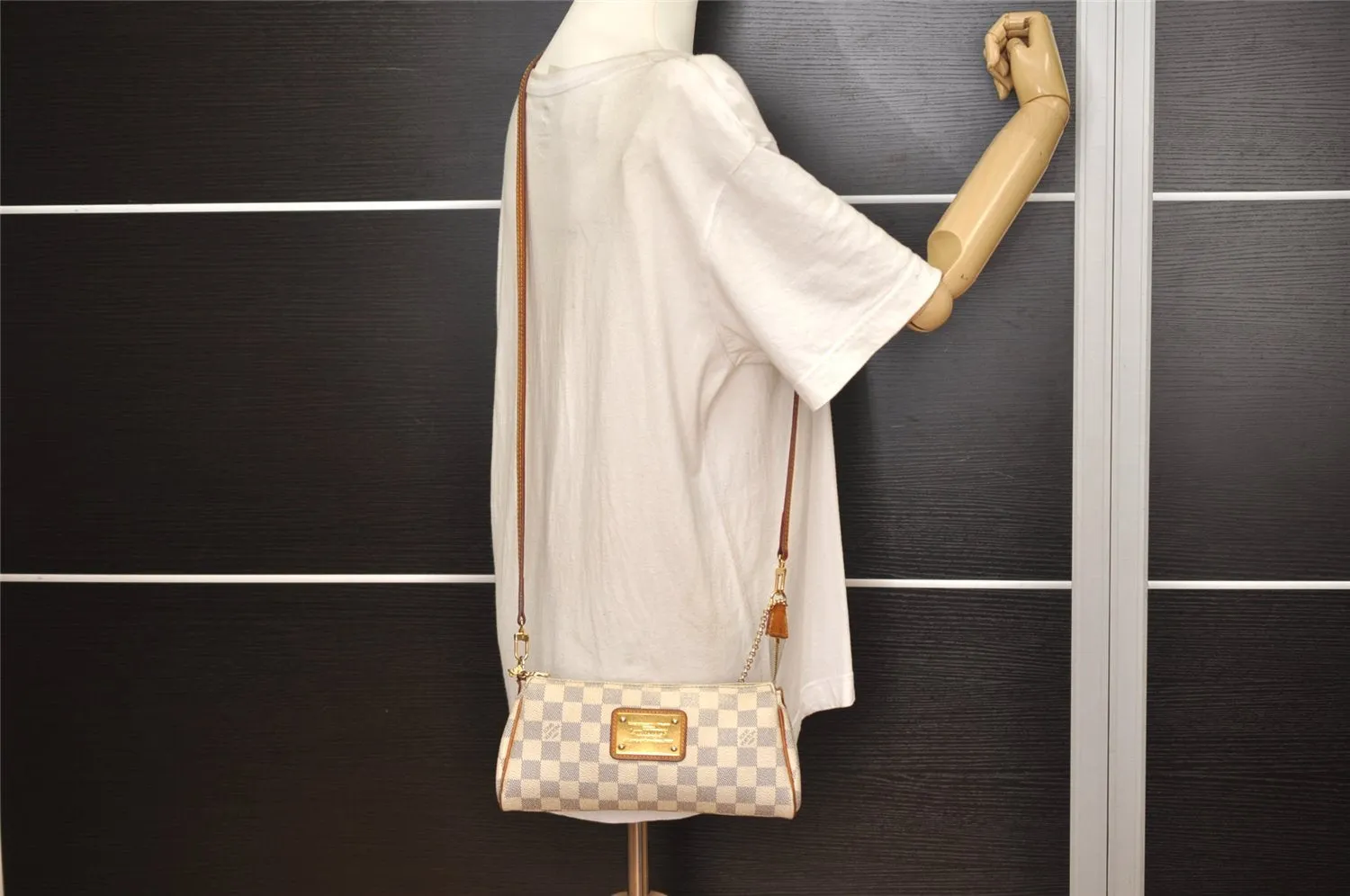 Auth Louis Vuitton Damier Azur Eva N55214 2Way Shoulder Accessories Pouch 0135K