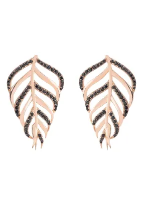 Bali Leaf Stud Earrings Black Rosegold