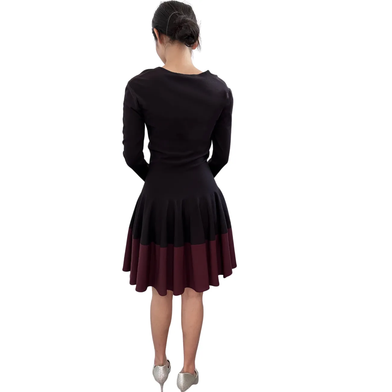 Black and Burgundy Square Neck Skater Mini Dress (Pre-loved)