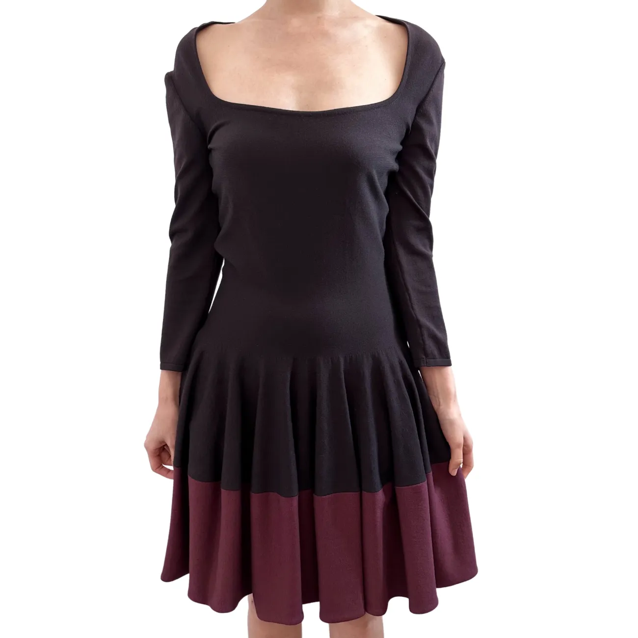 Black and Burgundy Square Neck Skater Mini Dress (Pre-loved)