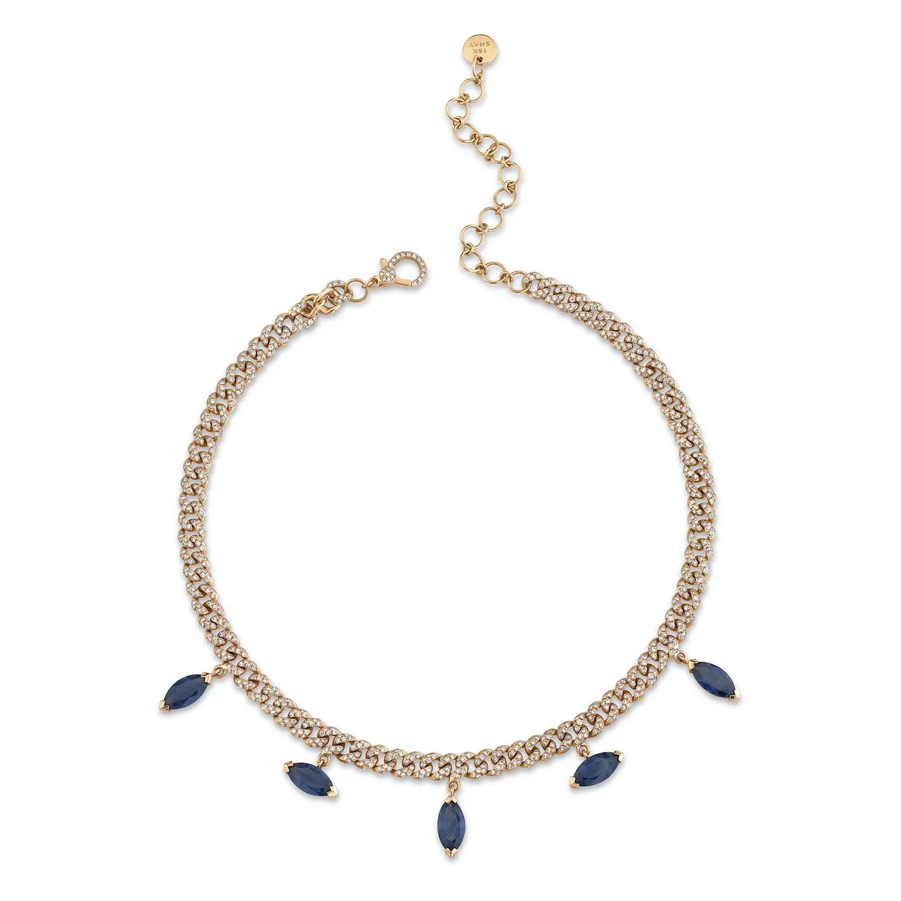 BLUE SAPPHIRE MARQUISE DROP MINI LINK NECKLACE