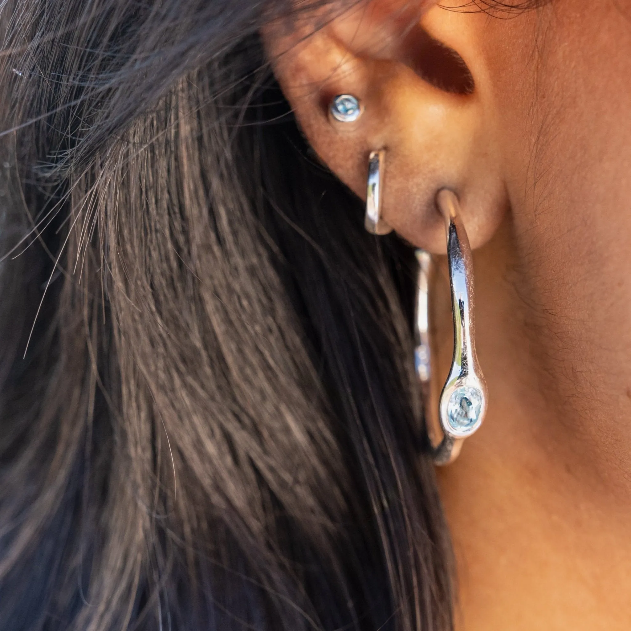 Blue Topaz Organic Hoops