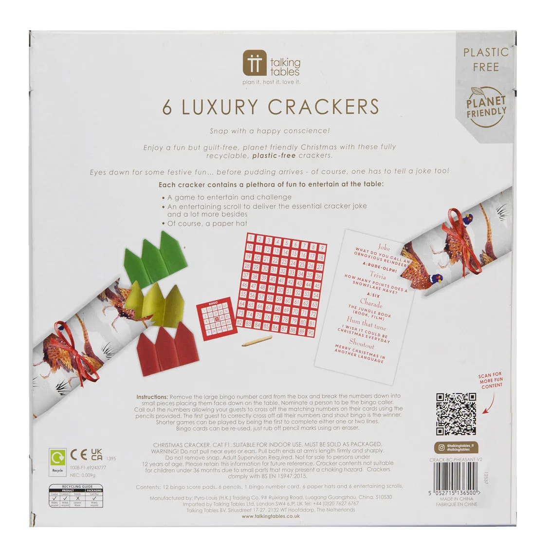 Botanical Holly and Pheasant Crackers- 6 Pack