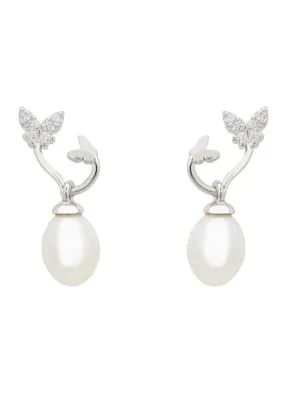 Butterflies Pearl Earrings Silver