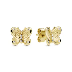 Butterfly 14k Gold Plated  stud earrings with clear cubic zirconia